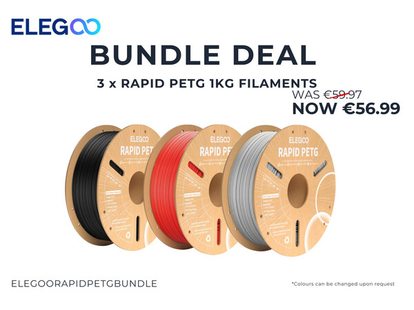 RAPID PETG ELEGOO BLACK - RED - SILVER FILAMENT 1KG BUNDLE