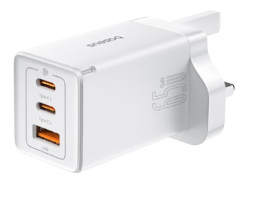 Baseus Charger Wall 65W USB-Cx2/USB-A UK+100W USB-C Cable White