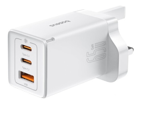 Baseus Charger Wall 65W USB-Cx2/USB-A UK+100W USB-C Cable White