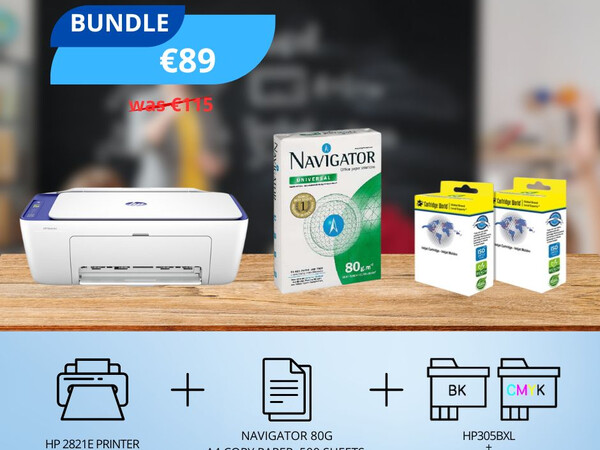 BUNDLE INCLUDES HP 2821E PRINTER - INK - PAPER