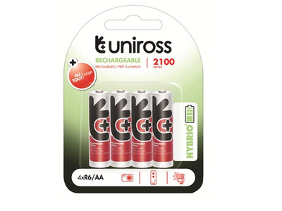 Uniross AA 2100 Hybrio Rechargable Batteries 4 Pcs