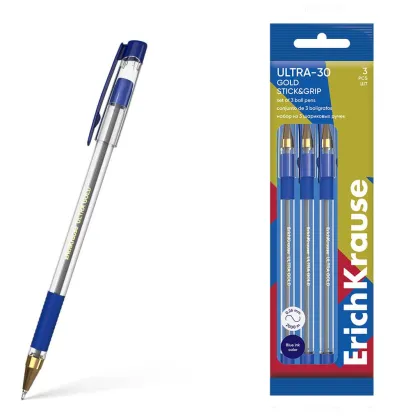 ERICHKRAUSE BALLPOINT PEN ULTRA-30 GOLDSTICK&amp;GRIP CLASSIC 0.7 BLUE 3PCS PACK 61110