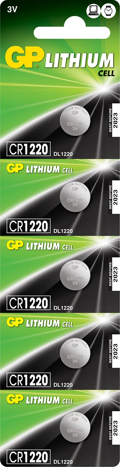 GP Lithium Button Cell CR1220 3V/36mAh 5-pack 656.252UK