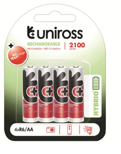 Uniross AA 2100 Hybrio Rechargable Batteries 4 Pcs