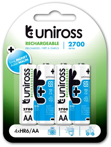 Uniross AA 2700 NiMH Rechargable Batteries 4 Pcs