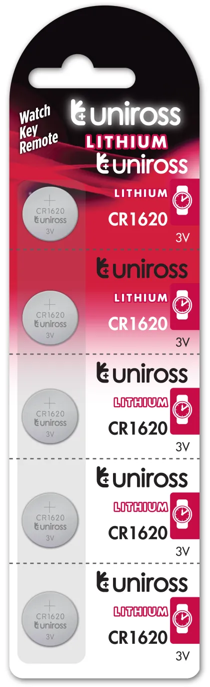 Uniross CR1620 Button Cell Lithium Battery (5pack)