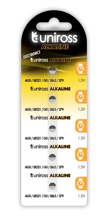 Uniross LR521 AG0 LR63 Alkaline Coin Battery (5pack)