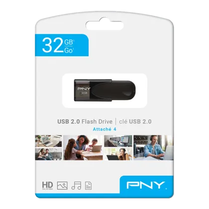 PNY Flash Drive Attache 4 USB 2.0 Stick 32GB Capless Slider Black FD32GATT4