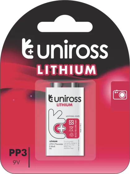Uniross Lithium 9V Battery (PP3,6AM6,6LR61,6LF22,MN1604)
