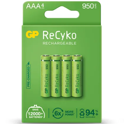 GP ReCyko+ Recharg Batteries AAA 950mah 4pcs 656.161UK