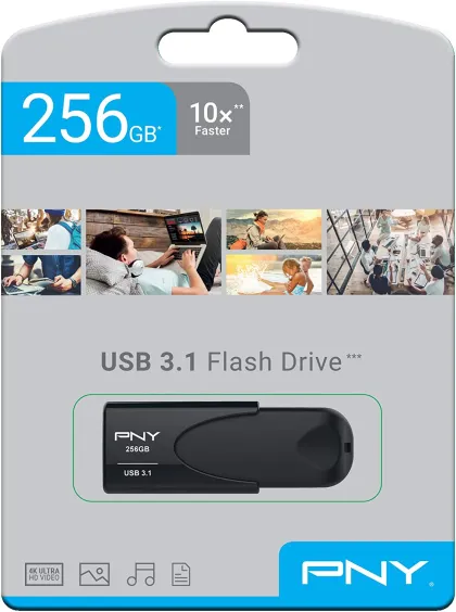 PNY Flash Drive Attache 4 USB 3.1 Stick 256GB Capless Slider Black FD256ATT431KK