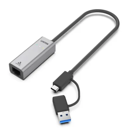 Unitek Converter USB-C to LAN Gigabit Ethernet with USB-A Adaptor Y-3465A