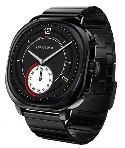 HiFuture AIX Black Swiss Inspired Elegance Stainless Steel SmartWatch, Gorilla Glass, 10 Day Battery, 1ATM