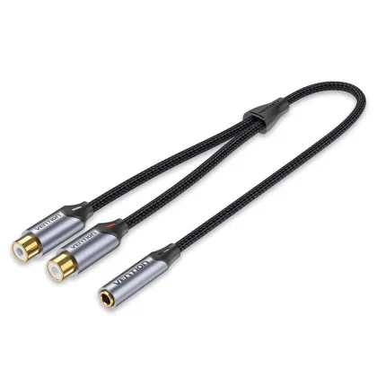 Vention 3.5mm Female to 2-RCA Female Cable Braided Aluminium 0.3m BCOHY
