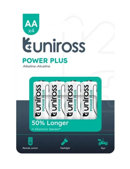 Uniross Alkaline AA Power Plus Batteries 4 Pcs (New)
