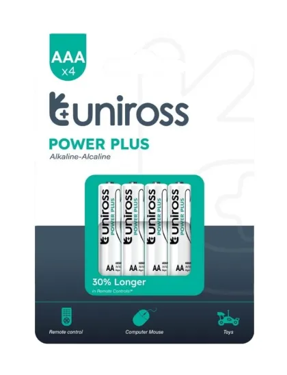 Uniross Alkaline AAA Power Plus Batteries 4 Pcs (New)
