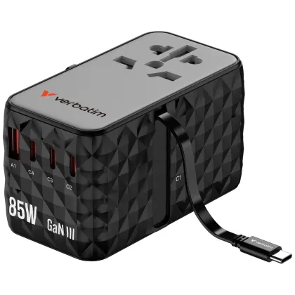 Verbatim Universal Charger Travel Adapter USB-C Retractable Cable 85W CNT-02