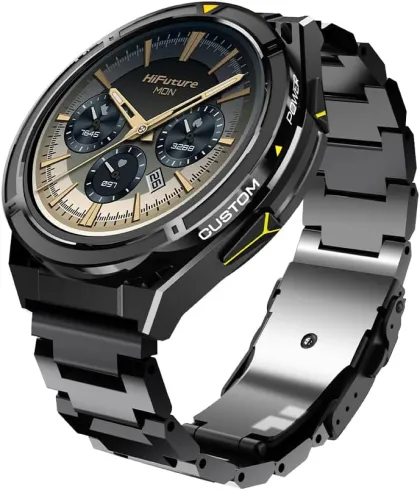 HiFuture ACTIVE Black/Yellow Adventure & Fitness GPS SmartWatch, AMOLED Display, Rugged & 5ATM with Stainless Steel + Silicone Bands