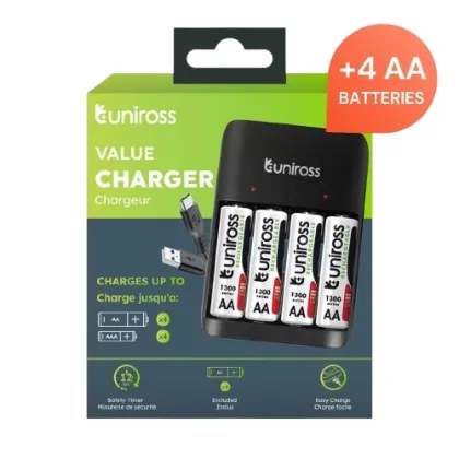 Uniross USB Charger UCU010A for AA/AAA Includes 4xAA Batteries