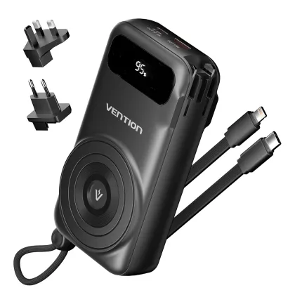 Vention Powerbank Wireless+Travel Charger 6in1 10000mAh Black FHXB0