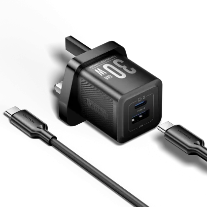 Vention Charger Wall GaN 30W 1xA 1xC+USBC Cable Black TZ-FEQB0-UK-01