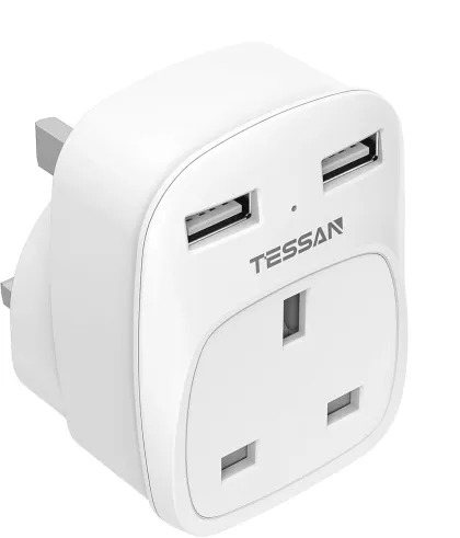 Tessan Gang plug Through UK Charger 2 USB A 13A TS-821-UK