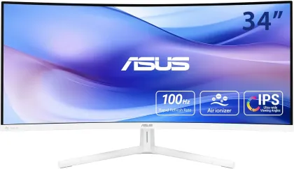 ASUS Monitor EyeCare 34" UWQHD 100Hz VA Curved 1500R Air-Ionizer USB Hub DP HDMI USB-C PD Speakers VU34WCIP-W White