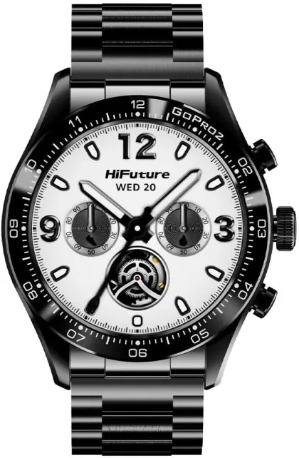 HiFuture GO PRO2 Black Luxury Swiss-Inspired Elegance Stainless Steel SmartWatch with AMOLED Display, 10 Day Battery, 1ATM
