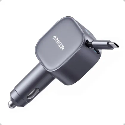 Anker Mobile Charger Car 75W with Built-In Retractable USB-C Cable