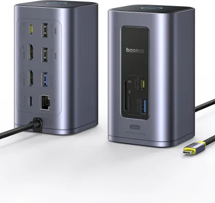 Baseus 12-in-1 USB Hub 2xUSB-C & 4xUSB-A 2 x 4K HDMI Gb Lan SD PD100W