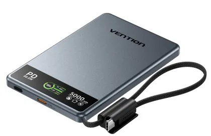 Vention Powerbank Wireless Magnetic 5000mAh 22.5W Wireless 15W Ultra Slim Grey FKKH0