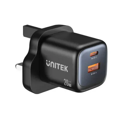 Unitek Charge Wall GaN 20W USBCx1 & USBAx1 UK P1128 Black
