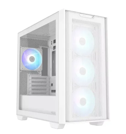 ASUS PC Case Gaming mATX Mesh Front Panel Tempered Glass Side Window 4x Pre-Installed ARGB Fans A21 PLUS White