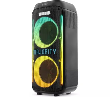 Majority Pulse P2 Portable Party & Karaoke Speaker with Wired Microphone, Bluetooth, USB/SD, Mic Echo, Treble, Bass Boost, TWS & LED Lights