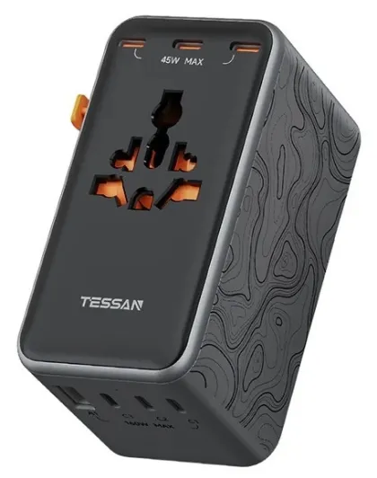 Tessan Universal World Travel Adaptor 1xUSBA 6xUSBC 205W TS-WTA13-BK
