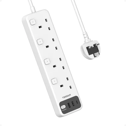 Tessan AC Extension 4-Gang 2m 13A & 1xUSBA 2xUSBC 15W TS-B204-C