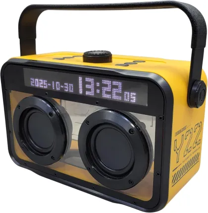 Transformers Y22 Yellow Portable Karaoke Party Speaker with 2 Wireless Microphones, Lyrics Display & Voice Changer