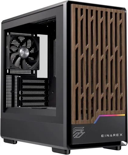 Einarex PC Case mATX PM400 Core, Wood Front Panel, Tempered Glass Side Panel , 1 Rear Fan Pre-Installed, Black