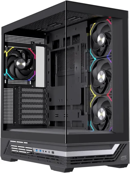 Einarex PC Case ATX S800 RGB, Tempered Glass Front and Side Panel, 4x Pre-Installed Fans, Black