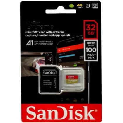 SANDISK Extreme microSDHC 32GB + SD Adapter + RescuePRO Deluxe 100MB/s A1 C10 V30 UHS-I U3