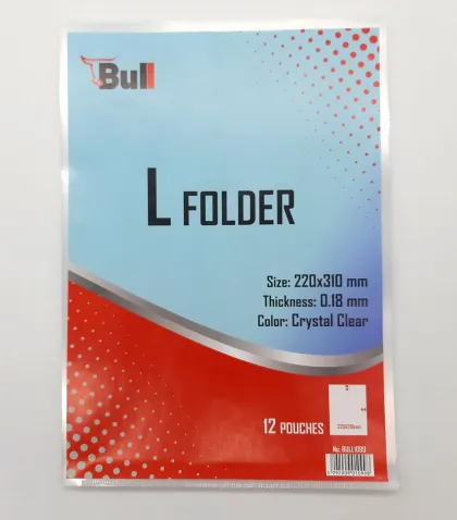 BULL PLASTIC FOLDER A4 LSHAPE CLEAR 0.18MM  (12PCS)