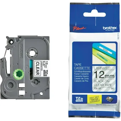 BROTHER 12MM BLACK ON CLEAR 8M P-TOUCH TAPE