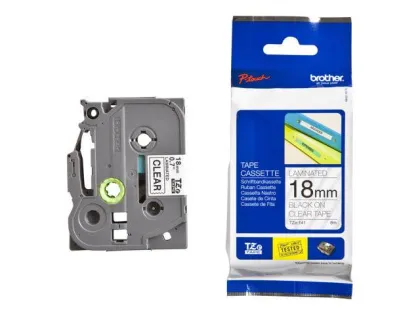 BROTHER LAMINATED 18MM BLACK ON CLEAR 8M P-TOUCH TAPE