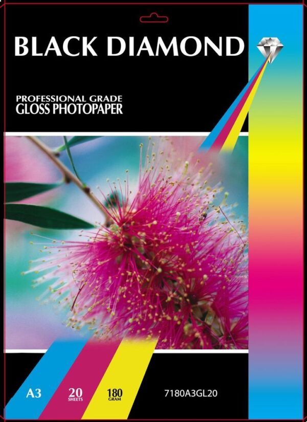 BLACK DIAMOND GLOSS PAPER A3 180G 20PK