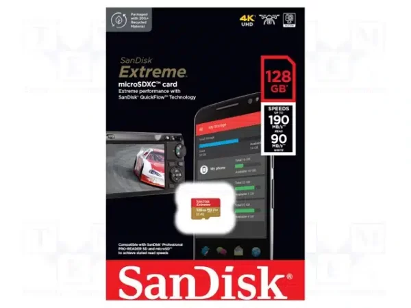 SANDISK Extreme microSDXC128GB + SD Adapter For Action/Digital Cameras 190MB/s A2 C10 V30 UHS-I U3