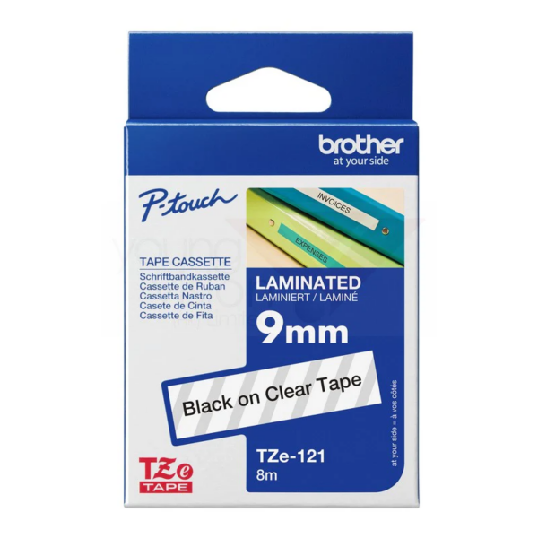 BROTHER 9MM BLACK ON CLEAR 8M P-TOUCH TAPE