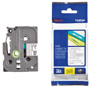 BROTHER LAMINATED 18MM WHITE ON CLEAR 8M P-TOUCH TAPE