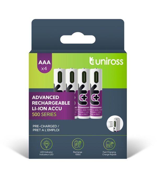 Uniross Rechargeable USB-C Lithium AAA Batteries (4pack)