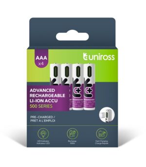 Uniross Rechargeable USB-C Lithium AAA Batteries (4pack)