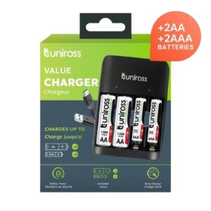 Uniross USB Charger UCU010C for AA/AAA + 2xAA & 2xAAA Batteries